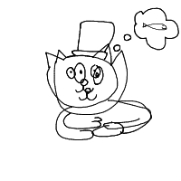 a cat with a hat dreaming about fish with a thought bubble drawing by player-o578l3oxk in Artbitrator