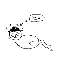 a cat with a hat dreaming about fish with a thought bubble drawing by player-4u23dn37d in Artbitrator