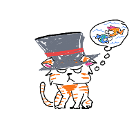 a cat with a hat dreaming about fish with a thought bubble drawing by player-g4tdwsq47 in Artbitrator