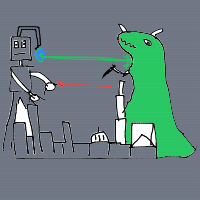 a city with a robot and monster fighting with energy blasts drawing by player-hlc9a15kq in Artbitrator