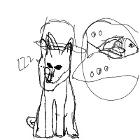 a cat with a hat dreaming about fish with a thought bubble drawing by player-c5yvgvhbh in Artbitrator