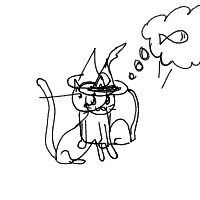a cat with a hat dreaming about fish with a thought bubble drawing by player-n3ni4eu8h in Artbitrator