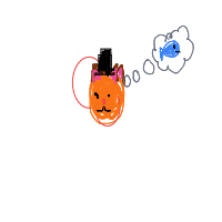 a cat with a hat dreaming about fish with a thought bubble drawing by player-50fwlcv0c in Artbitrator
