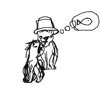 a cat with a hat dreaming about fish with a thought bubble drawing by player-7iz51cfli in Artbitrator