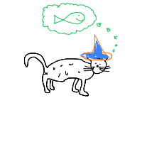 a cat with a hat dreaming about fish with a thought bubble drawing by player-ulh20rawd in Artbitrator