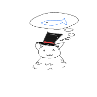 a cat with a hat dreaming about fish with a thought bubble drawing by player-1pr2eewbf in Artbitrator