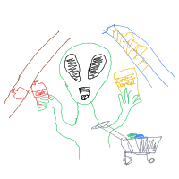 alien at grocery store drawing by guest-5it9v9es8 in Artbitrator