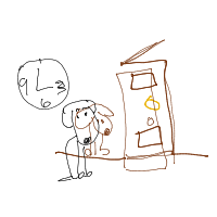 dog waiting at door drawing by aroogyula in Artbitrator