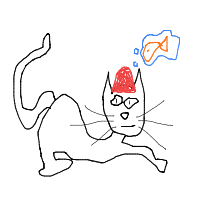 a cat with a hat dreaming about fish with a thought bubble drawing by player-f9qluemus in Artbitrator