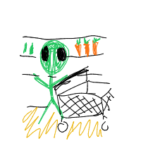 alien at grocery store drawing by guest-tbc77brqj in Artbitrator