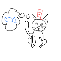a cat with a hat dreaming about fish with a thought bubble drawing by player-ghxgavrbl in Artbitrator