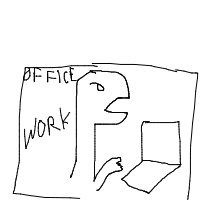 dinosaur in modern office drawing by guest-l7e8qo554 in Artbitrator
