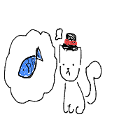 a cat with a hat dreaming about fish with a thought bubble drawing by player-qmnwtn1vo in Artbitrator