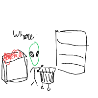 alien at grocery store drawing by guest-0u1cjvaqp in Artbitrator