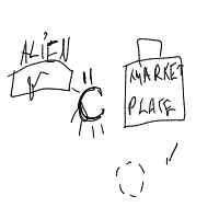 alien marketplace drawing by player-7159rarh8 in Artbitrator