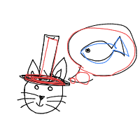 a cat with a hat dreaming about fish with a thought bubble drawing by player-xmm233edy in Artbitrator