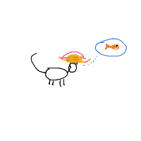 a cat with a hat dreaming about fish with a thought bubble drawing by player-sj516rg4w in Artbitrator