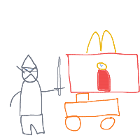 medieval knight at drive-thru drawing by guest-9bm3g0j3g in Artbitrator