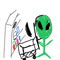 alien at grocery store drawing by latiny in Artbitrator