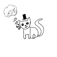 a cat with a hat dreaming about fish with a thought bubble drawing by player-u2pwwt214 in Artbitrator