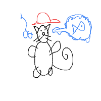 a cat with a hat dreaming about fish with a thought bubble drawing by player-u0yi99n6q in Artbitrator