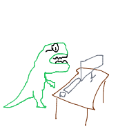 dinosaur in modern office drawing by guest-sproca2t0 in Artbitrator