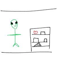 alien at grocery store drawing by viiqqi in Artbitrator