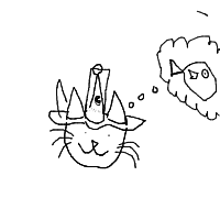 a cat with a hat dreaming about fish with a thought bubble drawing by player-6v7epid0g in Artbitrator