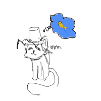a cat with a hat dreaming about fish with a thought bubble drawing by player-cv9efs9ru in Artbitrator