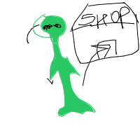 alien at grocery store drawing by hulkure in Artbitrator