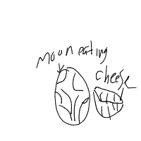 moon eating cheese drawing by guest-lld80bqrq in Artbitrator