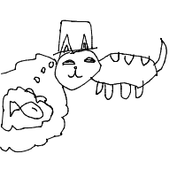 a cat with a hat dreaming about fish with a thought bubble drawing by player-s69pvcowm in Artbitrator