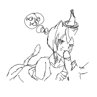 a cat with a hat dreaming about fish with a thought bubble drawing by player-p02sfvxad in Artbitrator