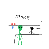alien at grocery store drawing by biga in Artbitrator