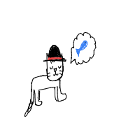 a cat with a hat dreaming about fish with a thought bubble drawing by player-s5qeg075g in Artbitrator