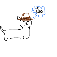 a cat with a hat dreaming about fish with a thought bubble drawing by player-geds50j1j in Artbitrator
