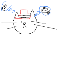a cat with a hat dreaming about fish with a thought bubble drawing by player-jg8lau4st in Artbitrator