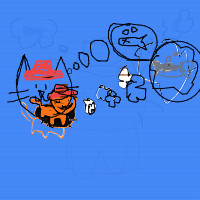 a cat with a hat dreaming about fish with a thought bubble drawing by player-o4jsqilel in Artbitrator