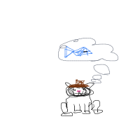 a cat with a hat dreaming about fish with a thought bubble drawing by player-j9xy2eph0 in Artbitrator