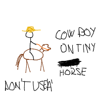 cowboy on tiny horse drawing by peti in Artbitrator