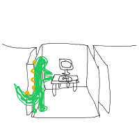 dinosaur in modern office drawing by guest-n4u90ozyd in Artbitrator