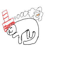 a cat with a hat dreaming about fish with a thought bubble drawing by player-b48k1bkvp in Artbitrator
