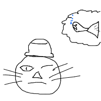 a cat with a hat dreaming about fish with a thought bubble drawing by player-vt5fwx3gq in Artbitrator