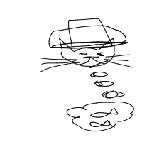 a cat with a hat dreaming about fish with a thought bubble drawing by player-l91c74rba in Artbitrator