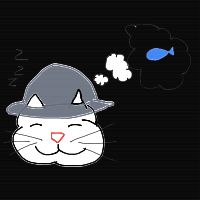 a cat with a hat dreaming about fish with a thought bubble drawing by player-4kzy73icu in Artbitrator