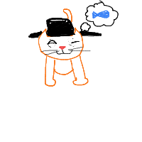 a cat with a hat dreaming about fish with a thought bubble drawing by player-37aleilaa in Artbitrator