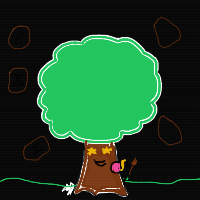 a tree with creatures and floating runes in the air drawing by player-z5hcbfxfs in Artbitrator