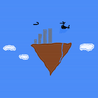 a floating island with buildings, waterfalls, and airships flying nearby drawing by player-ljeqwcitl in Artbitrator