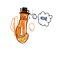 a cat with a hat dreaming about fish with a thought bubble drawing by player-8rg1or0v6 in Artbitrator