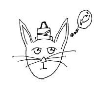 a cat with a hat dreaming about fish with a thought bubble drawing by player-5ur2fpvza in Artbitrator